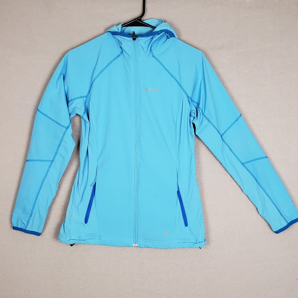 Columbia Women's Size S Full Zip Hooded Softshell Jacket Aqua Blue Gorpcore Hike
